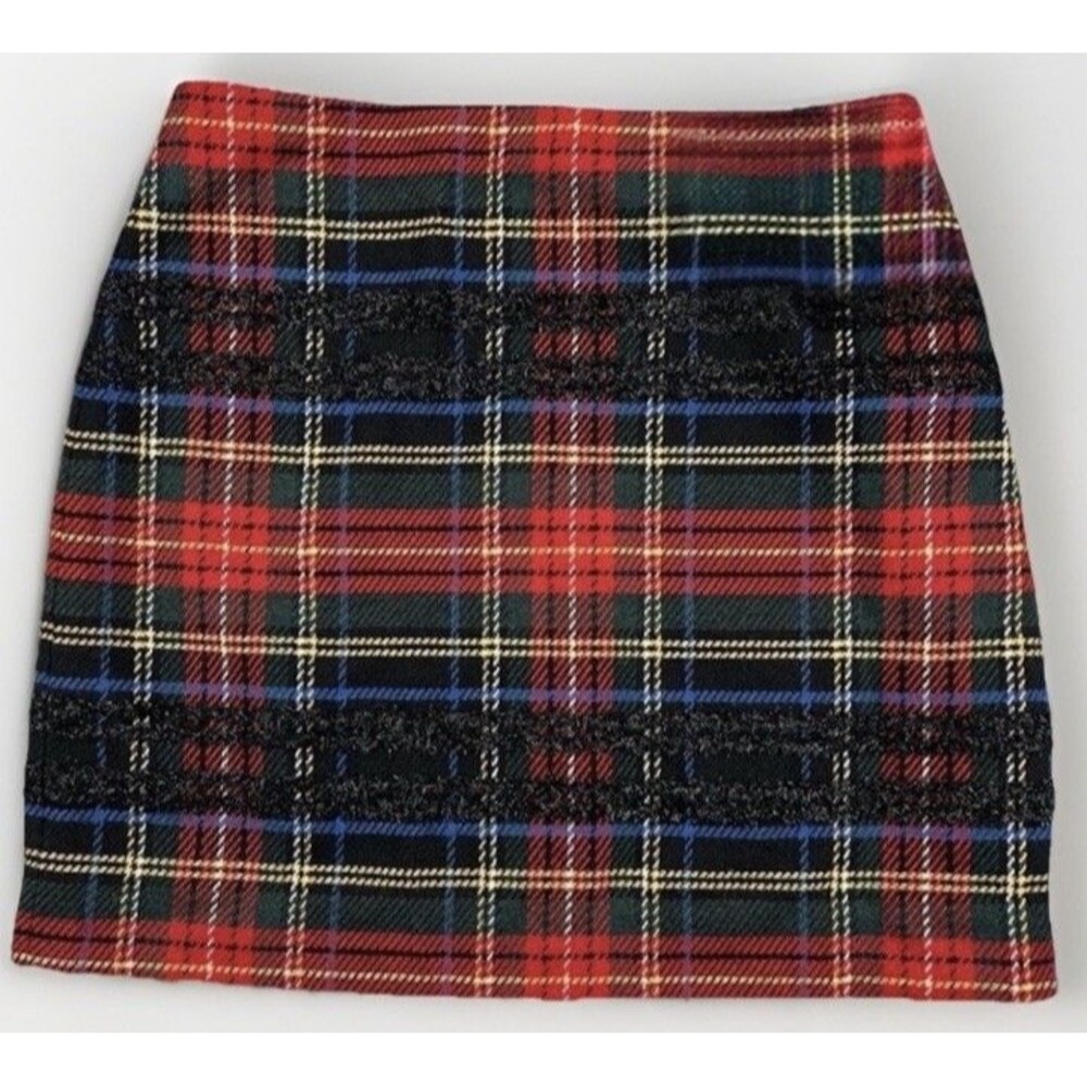 J Crew Red Tartan Plaid Lace Bouclé A Line Mini Skirt Size 2 Holiday